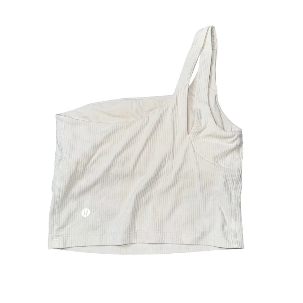 Lululemon Ribbed One-Shoulder Tank Top Women Size 4 Cream Excellent Asymmetrical